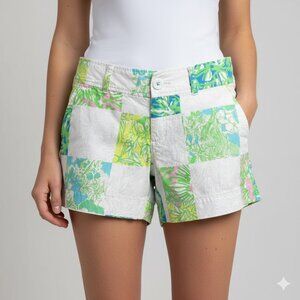 Lilly Pulitzer The Callahan Women's 0 Patchwork 100% Cotton Lioness Shorts GUC